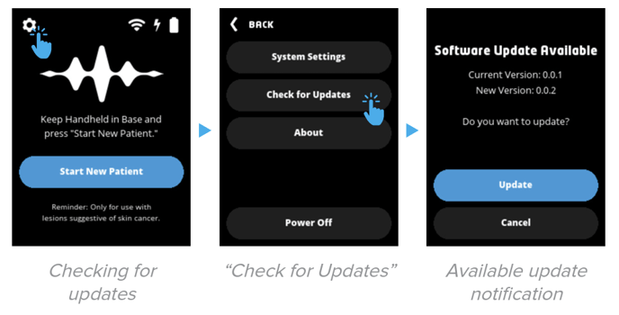 3 images showing how the device should be updated